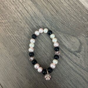 NEW handmade Pink and Black ladybug gemstone Beaded Bracelet